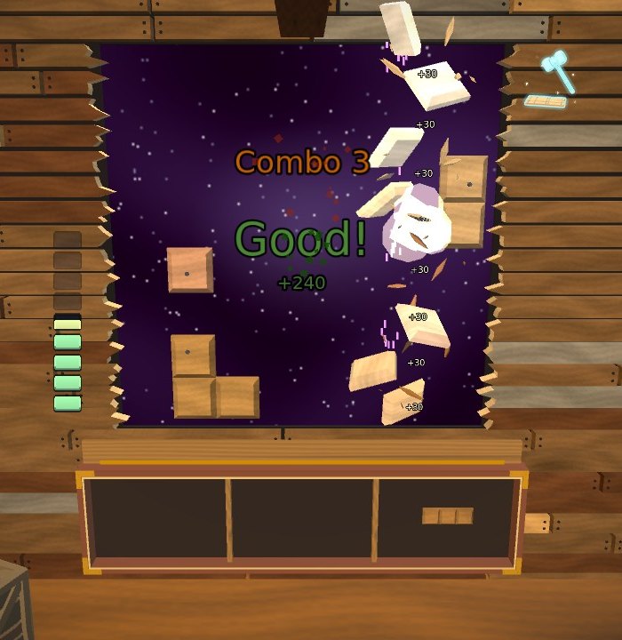 Combo 3 and Good! over the hull as a column of planks blasts away, +30 on each plank