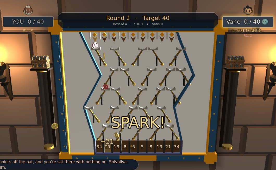 SPARK! over the board as one drop brings down two of your coins, +21 at the 21 berth and a second coin dropping toward the 13