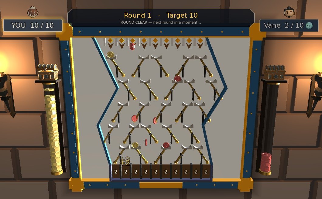 YOU 10 / 10 and ROUND CLEAR over the board, your coin tube stacked high beside it