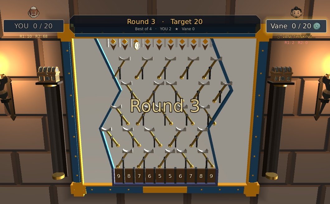 Round 3 called over the board, a target of 20, new berths along the foot from 9 down to 5 and back, Best of 4, You 2, Vane 0