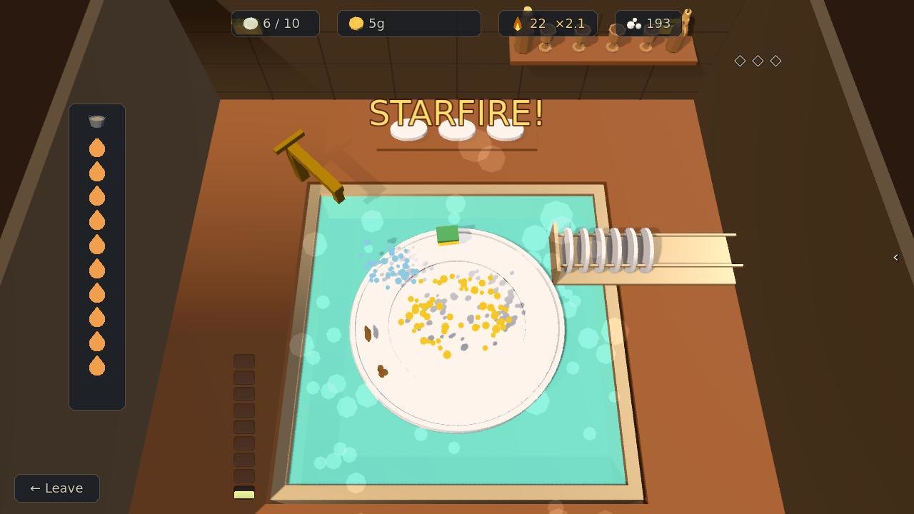 STARFIRE! called over the sink, gold suds all over the plate, the streak reading 22 at x2.1
