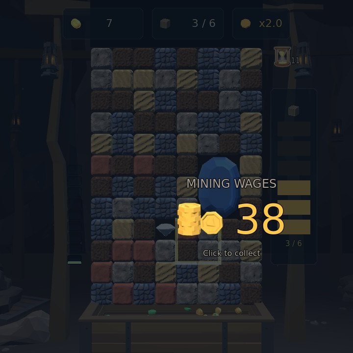 The seam finished: Mining wages, 38 gold, over the dimmed board