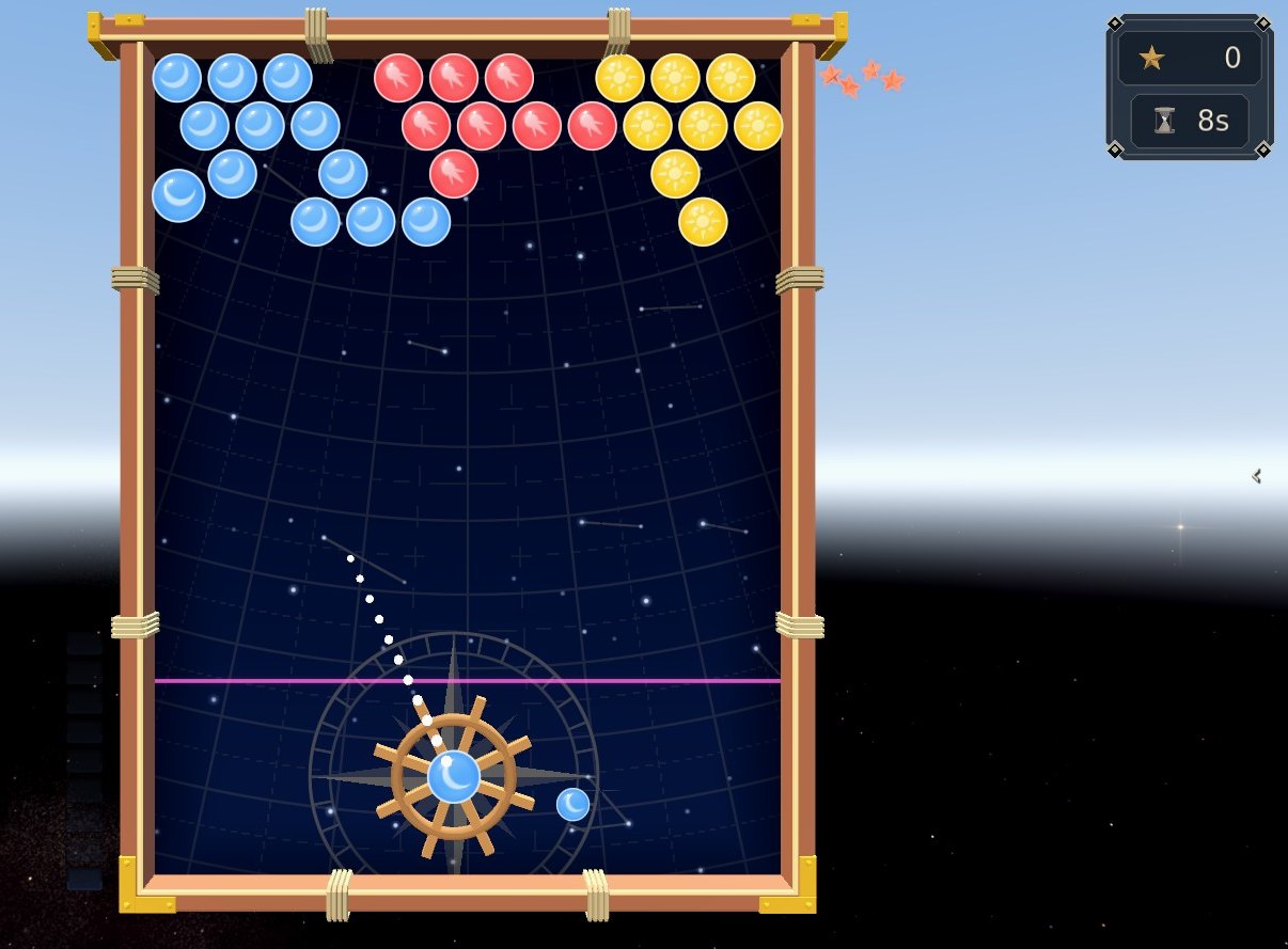 Three held groups of blue, red and yellow rock waiting at the top of the field, a blue rock on the wheel aimed at them