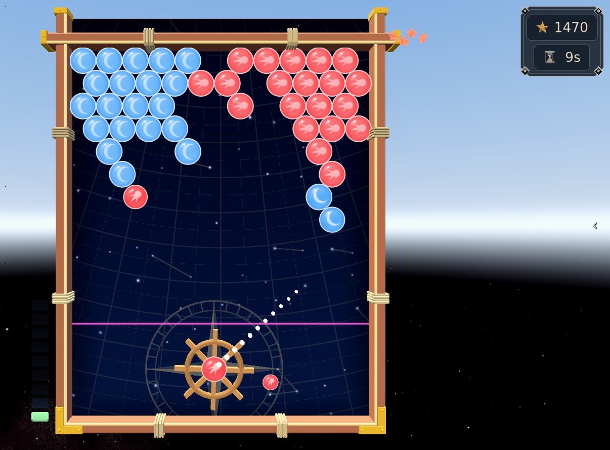 A field of blue and red rock come a row lower, the clock in the corner reading 9 seconds and the magenta danger line across the foot of the chart