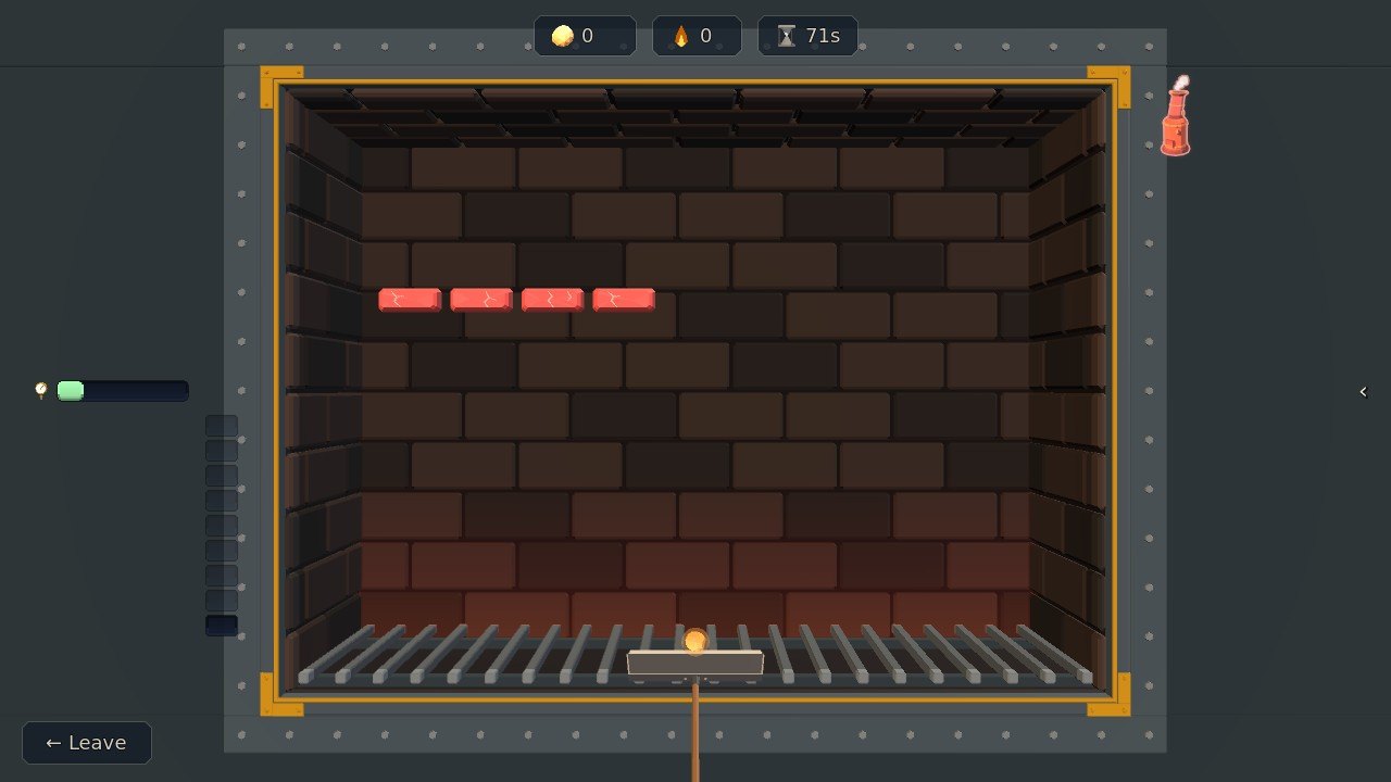 The firebox at the start: four red coals across the back wall, the ember resting on the shovel at the foot of the grate
