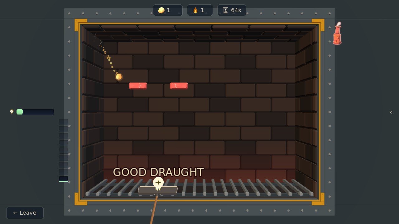 A Good Draught token landing on the shovel, its name called out above the grate