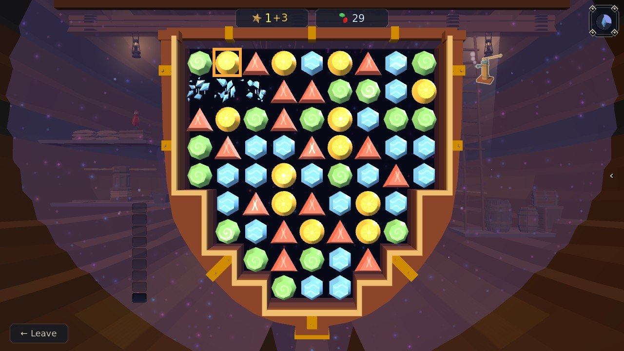 Three blue stones bursting apart in a row, +3 lift added at the top