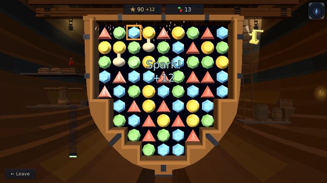 Venting: a board of gems set in the hull, a match lighting up with Spark! +12